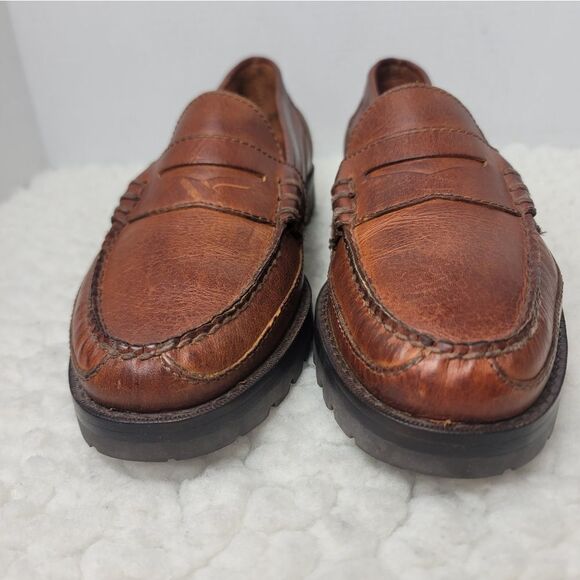 Vtg 90\'s Polo Ralph Lauren Y2K Penny Loafer Size 9.5 Brown Leather Lug Sole